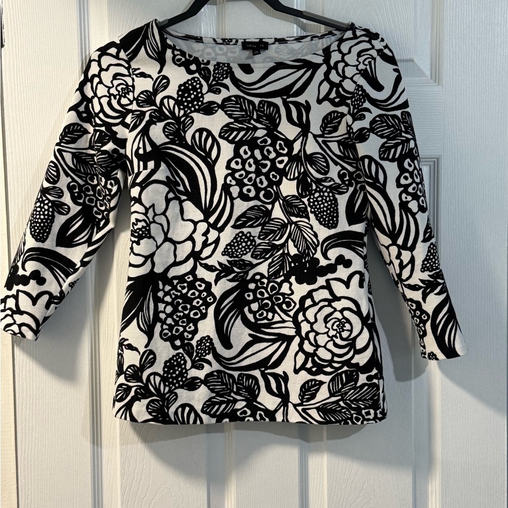 Talbots - Women’s- Black and White Floral Blouse - Fits like a Small